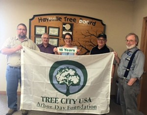 Pictured: Park Board Committee with the special flag they received from the NADF commemorating this accomplishment.  From left, those members are:  Park Board Chair Russ Kessler, Rich Meyer, Kelly Sullivan, Tom Coleman and Ken Bell.